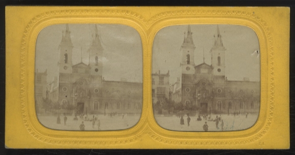Stereo Foto Halt gegen das Licht, Madrid, Platz mit Kirche Iglesia de San Martín?