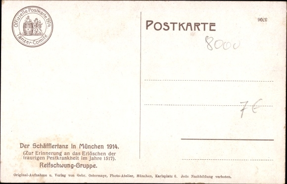 Ansichtkaart München Beieren, Schäfflertanz 1914, bandzwaaigroep