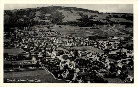 Postcard Peißenberg in Upper Bavaria, aerial photograph