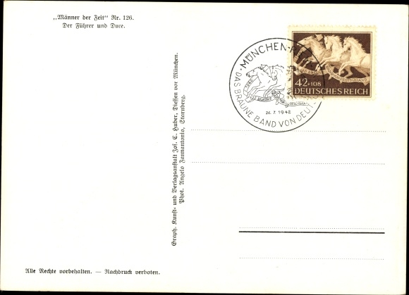 Postcard Führer and Reich Chancellor Adolf Hitler, Benito Mussolini, state meeting, men of the time 126
