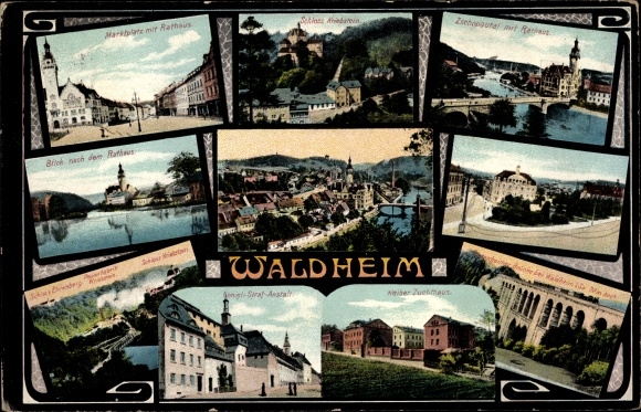 Postcard Waldheim in Sachsen, Zschopautal, town hall, penitentiary, marketplace, penitentiary