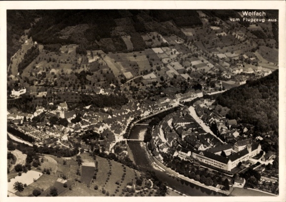 Postcard Wolfach in the Black Forest, aerial photograph