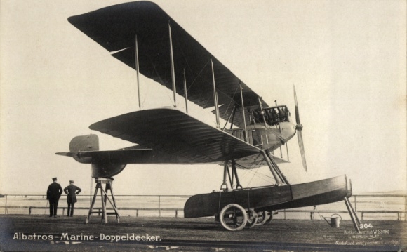 Ak Albatros W 1 Marine Doppeldecker, Biplan, Wasserflugzeug, Sanke 904