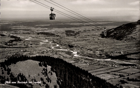 Postcard Lenggries in Upper Bavaria, Brauneck, view from Brauneck into the Isar valley, cable car