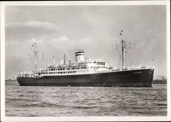 Postcard steamship Caribia, twin screw motor ship, HAPAG
