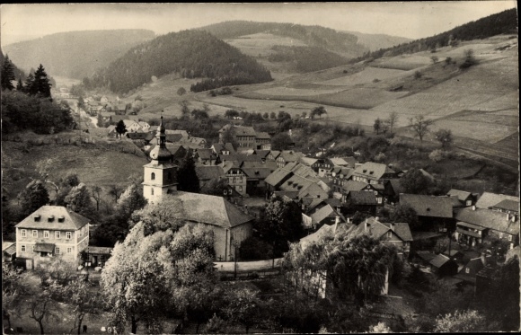 Ak Marktgölitz Probstzella Thüringen, Kirche, Panorama