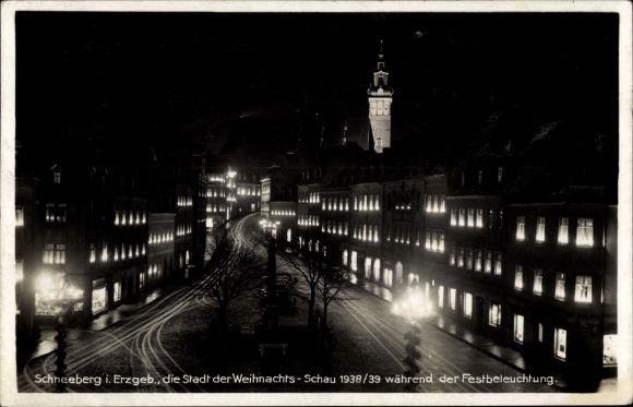 PC Schneeberg im Erzgebirge, city of the Christmas show 1938/39, festive lighting