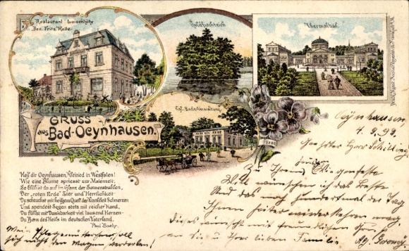Litho Bad Oeynhausen in Westfalen,  aus Bad-Oeynhausen, Thermalbad, Restaurant