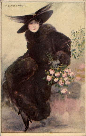 Artysta KP Corbella, T., Portret kobiety, futro, kapelusz, 203 - 2