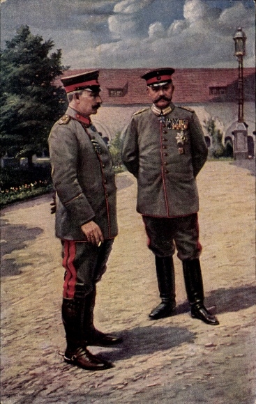 Postcard Kaiser Wilhelm II, Field Marshal Paul von Hindenburg, Posen Castle, 1915