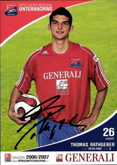 Autograph card footballer Thomas Rathgeber, SpVgg Unterhaching, autograph
