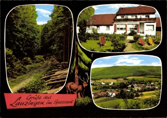 Postcard Lanzingen Biebergemünd in Hesse, Spessart, forest, panorama, Gasthaus Spessartblick