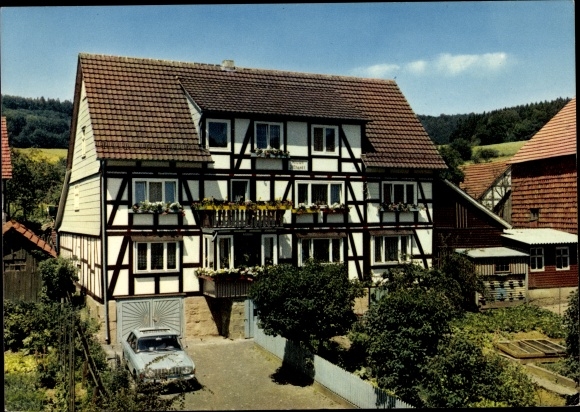 KP Wickersrode Hessisch Lichtenau w Hesji, prywatny pensjonat Illhardt, dom z muru pruskiego, gospodarstwo