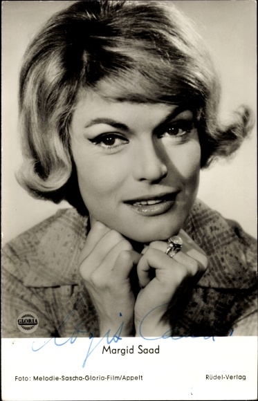 Postcard actress and director Margit Saad, portrait, autograph