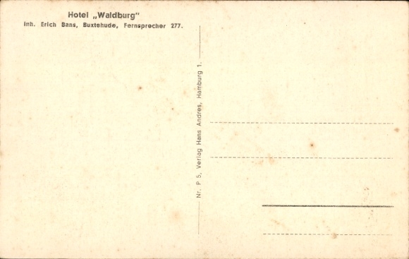 Postcard Buxtehude in Lower Saxony, Hotel Waldburg, building with plate-sized windows, trees in the foreground...