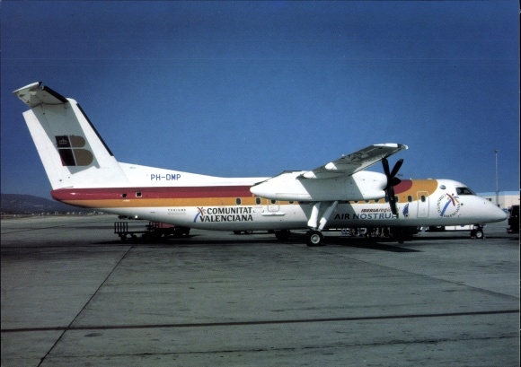 Postcard Spanish Passenger Aircraft, Iberia Regional, De Havilland DHC 8, PH DMA