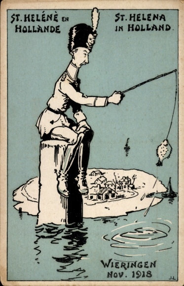 Künstler Ak Wieringen Nordholland, Kronprinz Wilhelm von Preußen im Exil, November 1918, Angeln