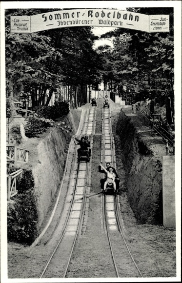 Postcard Ibbenbüren in Tecklenburger Land, summer toboggan run in the forest park, E. Derhake