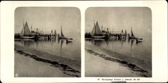 Stereo photo Wittdün on Amrum Nordfriesland, at the jetty, sailing boat