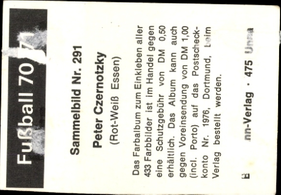 Obraz kolekcjonerski piłka nożna 1970/1971, zdjęcie nr 291, Peter Czernotzky, Rot-Weiß Essen