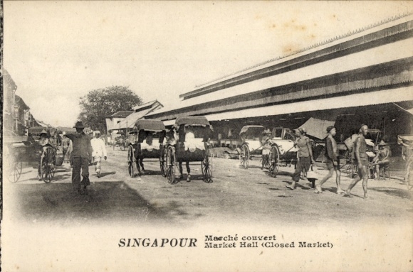 Ak Singapur, Markthalle, Rikschas