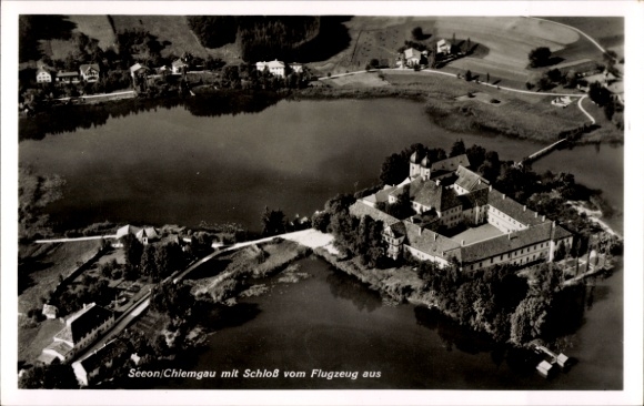 Postcard Seeon Seebruck am Chiemsee Upper Bavaria, castle, aerial photograph