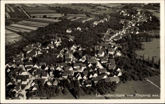 Postcard Langenbeutingen Langenbrettach in Württemberg, aerial photograph, houses, streets