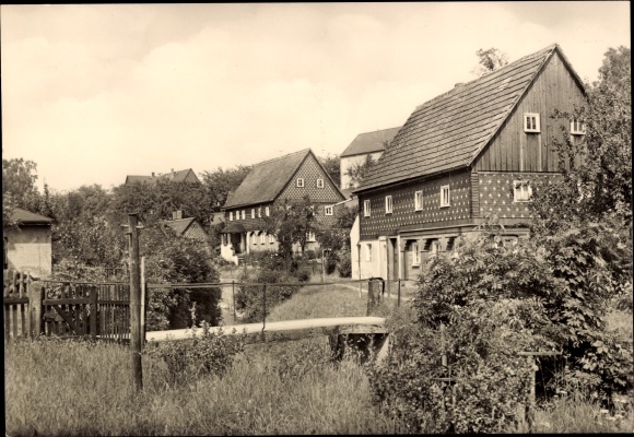 Ansichtkaart Niedercunnersdorf Kottmar in Lausitz Saksen, vakwerkhuizen