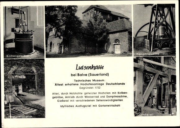 Ak Wocklum Balve in Sauerland, Technisch Museum Luisenhütte, zuigerblazer, hoogoventap