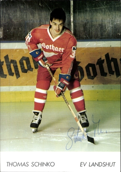 Postcard ice hockey player Thomas Schinko, EV Landshut, autograph