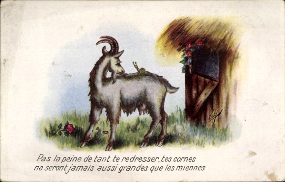 Artist Postcard Goat and Snail, Roses