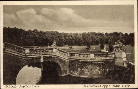 Postcard Nordkirchen in Westphalia, castle, terrace stairs to the park