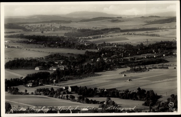Postcard Großschweidnitz in Saxony, view from the Berghaus Löbauer Berg on the village and Höllengrund