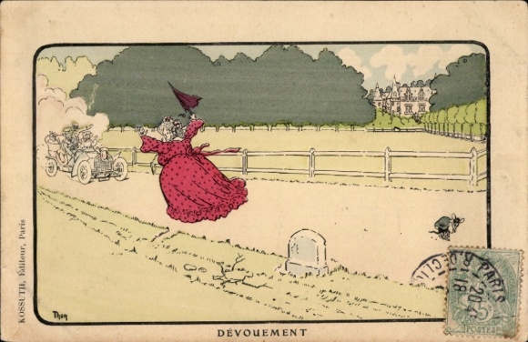 Ak Paris Bois de Boulogne, Restaurant du Pré Catelan, vrouw met paraplu, auto, hek, eigendom,