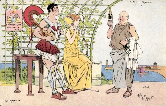 Artist Postcard Morin, H., Greeks with Champagne