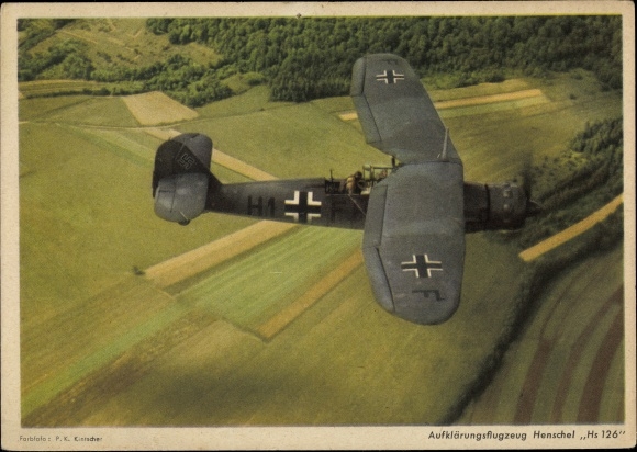 Postcard Henschel Hs 126 reconnaissance aircraft of the German Air Force, color