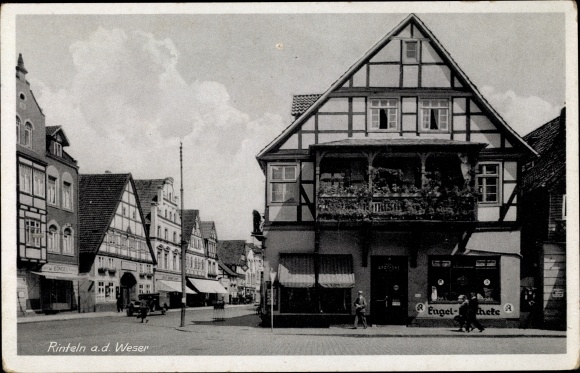 PC Rinteln on the Weser district of Schaumburg, city view, street section, angel pharmacy