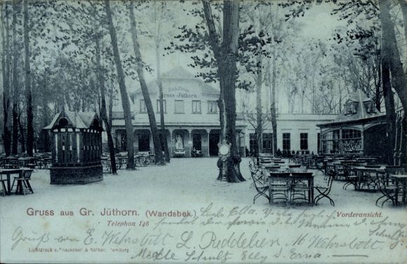 Maanlicht Ak Hamburg Wandsbek Jüthorn, terras bij nacht