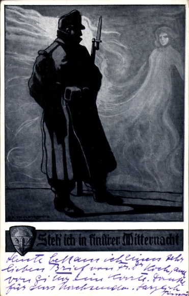 Artist Postcard Mataschitz, Erich, I stand in the dark midnight, KuK-Soldier
