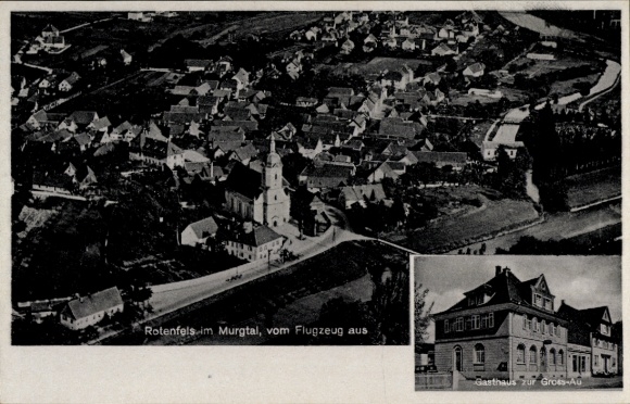 Postcard Bad Rotenfels Gaggenau in the Murgtal, aerial photograph, Gasthaus zur Gross-Au