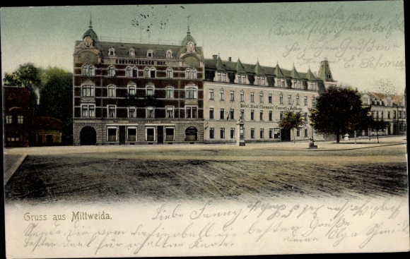 Postcard Mittweida in Saxony, Europäischer Hof, Hotel Stadt Chemnitz
