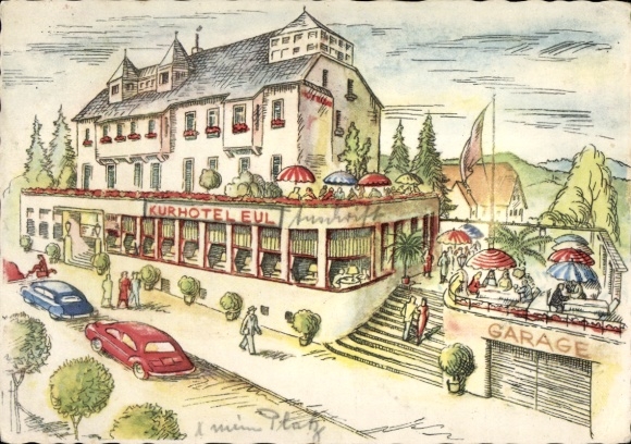 Postcard Rengsdorf in the Westerwald, Kurhotel Eul, Garage