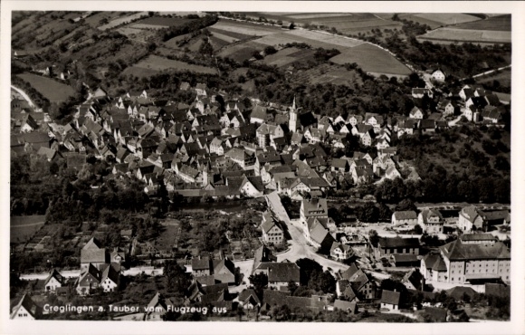 Postcard Creglingen an der Tauber, aerial photograph
