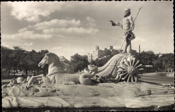 Postcard Madrid Spain, Fountain of Neptune