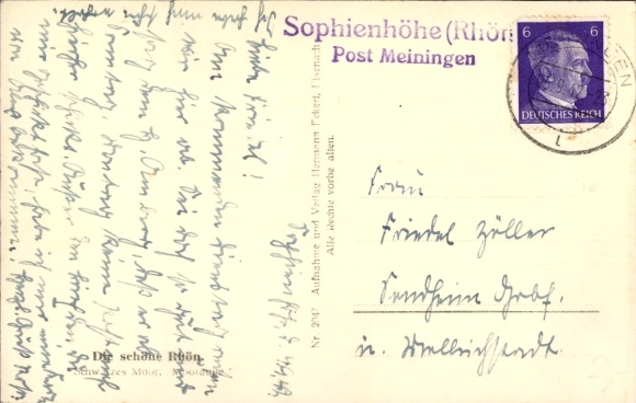 KP Landpoststempel Sophienhöhe (Rhön) Post Meiningen