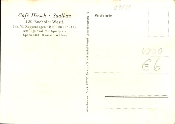 PC Bocholt in Münsterland, Cafe Hirsch, Saalbau, owner W. Kappenhagen
