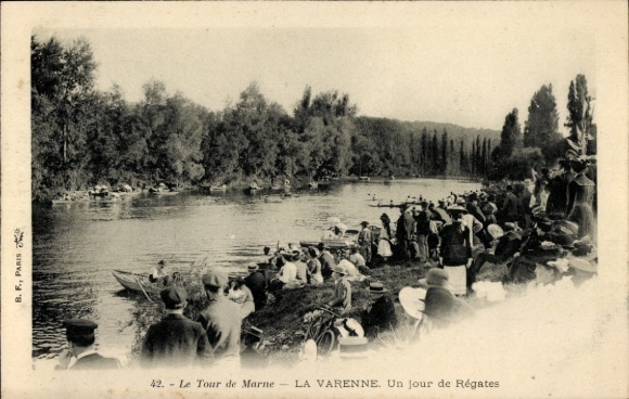 Ak La Varenne Saint-Maur-des-Fossés Val de Marne, Bahnhof Chennevières La Varenne, Regatten am Uf