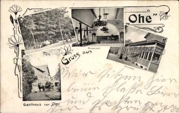 Postcard Garstedt Lüneburg Heath Lower Saxony, Gasthaus zur Ohe, dance hall, veranda