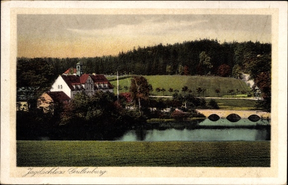 Postcard Grillenburg Tharandt in the Erzgebirge, hunting lodge, pond