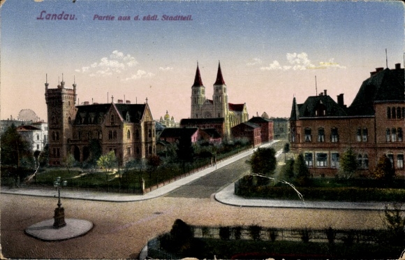 Postcard Landau in der Pfalz, southern district, church